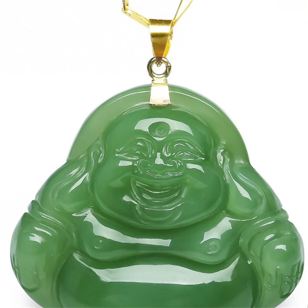 Jade Buddha Pendant, Genuine Green Jade Necklace for Men Women Hetian Jasper Good Luck Gift Jewelry