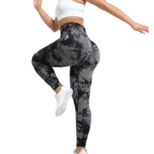 CFR Womens Gym Sport Workout Leggings for Women Seamless Yoga Pants High Waist Scrunch Butt Lifting Tummy Control Plus Size #1 Scrunch Booty Tiedye Black,XL