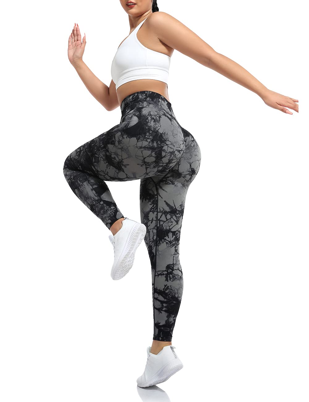 CFR Womens Gym Sport Workout Leggings for Women Seamless Yoga Pants High Waist Scrunch Butt Lifting Tummy Control Plus Size #1 Scrunch Booty Tiedye Black,XL