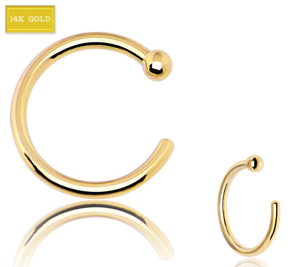 20G 14 Karat 14K Solid Yellow Gold Tiny Ball Open End Nose Hoop Nose Ring Style 88888-1966