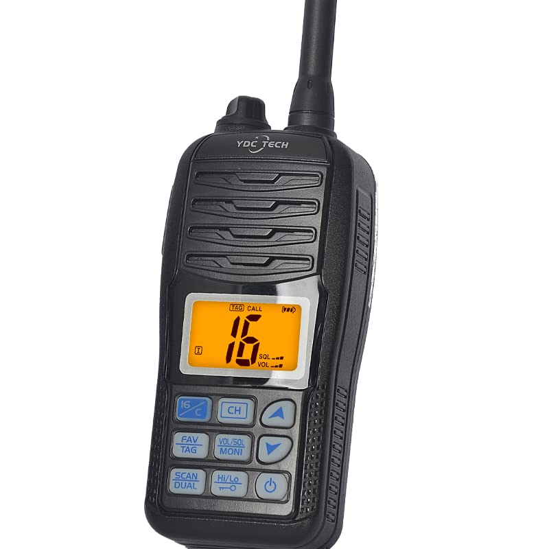 YDC Tech MR-36M Handheld Floating VHF Radio – Submersible, Backlit LCD Display, NOAA Weather, Memory Scan,