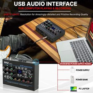 Pyle Professional USB Audio Interface with MIC/LINE, Guitar, AUX Stereo and RCA Inputs, Phone/Stereo/Monitor Outputs, Ideal for Computer Playing & Recording, Preset 24 Digital Effects - PMUX9