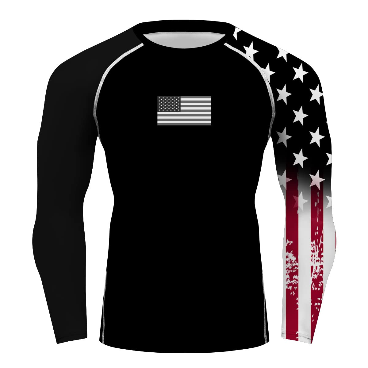 American Flag Mens Long Sleeve Rash Guard Compression Gym Trainning Casual Tops for bjj jiu jitsu