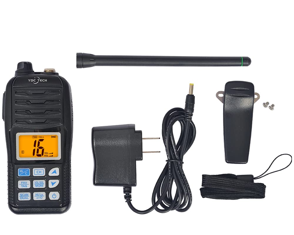 YDC Tech MR-36M Handheld Floating VHF Radio – Submersible, Backlit LCD Display, NOAA Weather, Memory Scan,