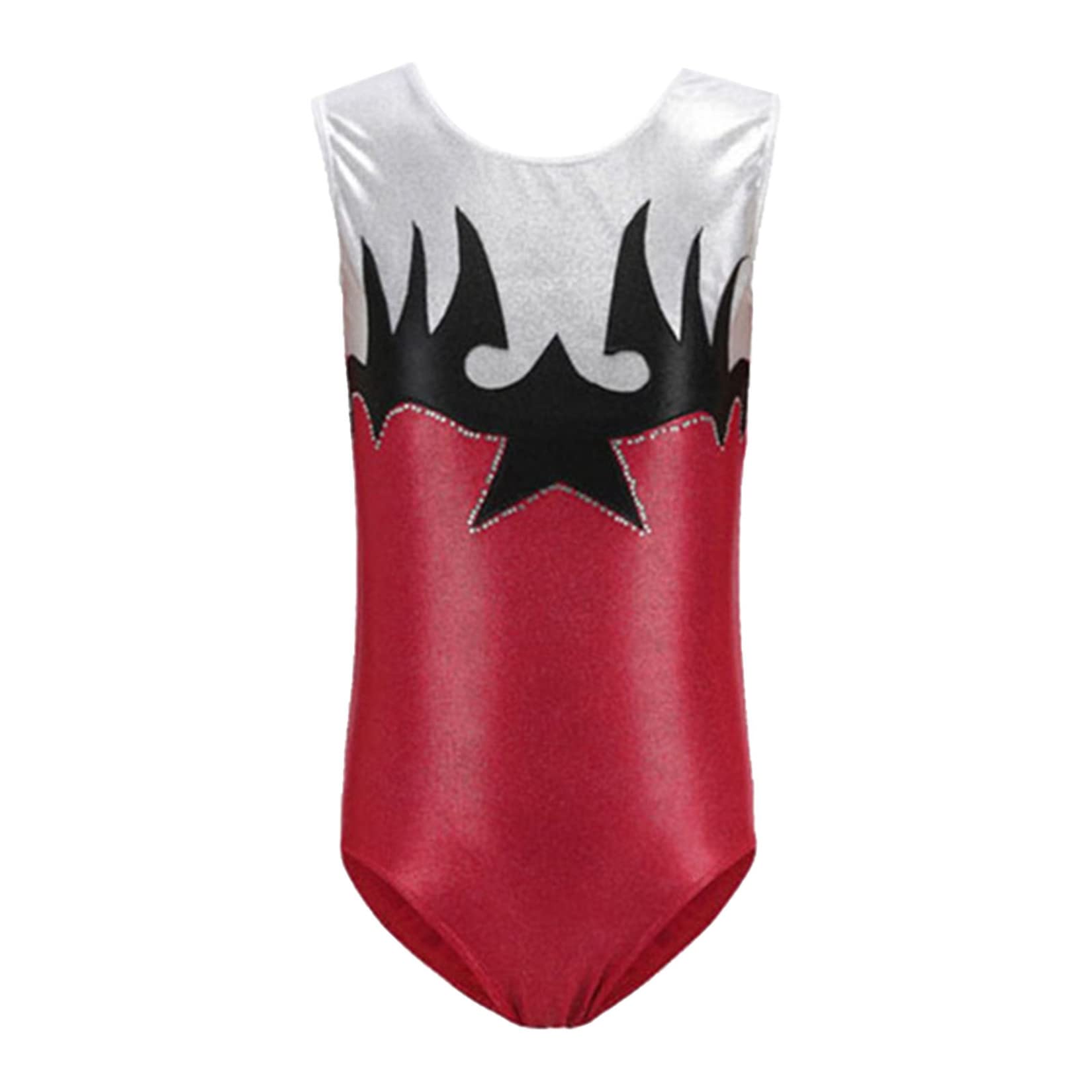 Jowowha Kids Girls One Piece Metallic Ballet Dance Leotard Sleeveless Athletic Gymnastic Unitard Bodysuit Type B Red 3-4 Years