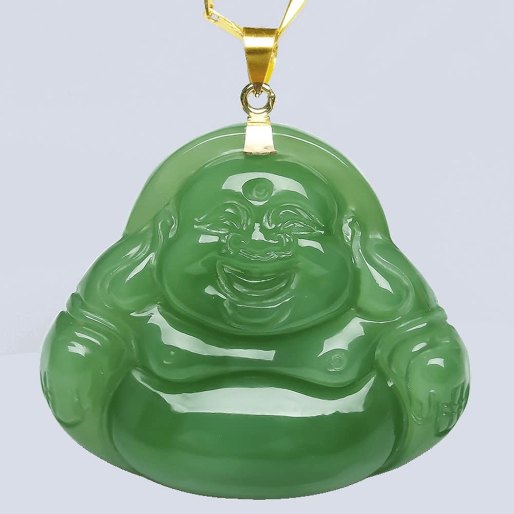 Jade Buddha Pendant, Genuine Green Jade Necklace for Men Women Hetian Jasper Good Luck Gift Jewelry