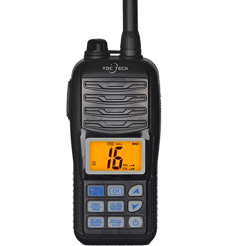 YDC Tech MR-36M Handheld Floating VHF Radio – Submersible, Backlit LCD Display, NOAA Weather, Memory Scan,