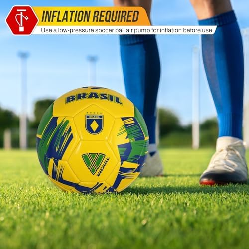 Vizari National Team Soccer Balls | Durable Faux Leather & Rubber, Three Sizes, Nine Countryballs - Elevate Your Play with Iconic Team Representation (3, Brasil Yellow)