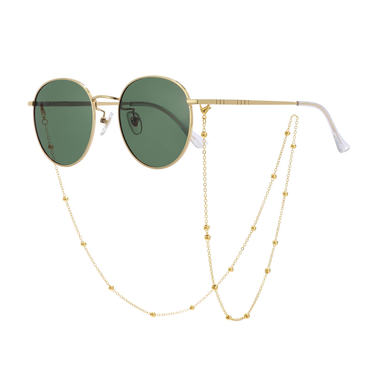 Veda Tinda Vision Vintage Small Round Polarized Sunglasses Classic Retro Circle Green Lens Sun Glasses For Women Men UV400 Protection With Sunglasses Chain C14S17