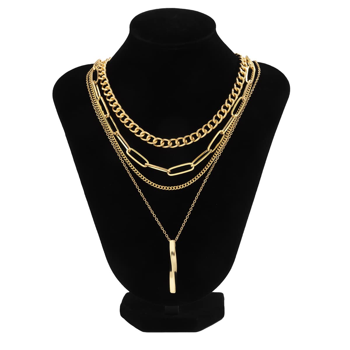 ANYILVTULI Bar Necklaces for Women Gold Layered Choker Necklaces for Men Link Chain Necklaces (GOLD)