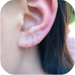 3 Pairs Handmade 925 Sterling Silver Nose Ring Hoop Small Hoop Earrings set for Cartilage Tragus Helix Multiple Piercing Jewelry 6mm 7mm 8mm