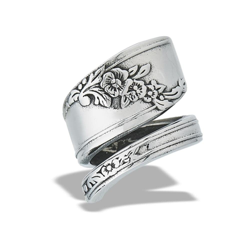 Wholesale Antiqued Spoon Ring Stainless Steel Flower Design Band Size 9