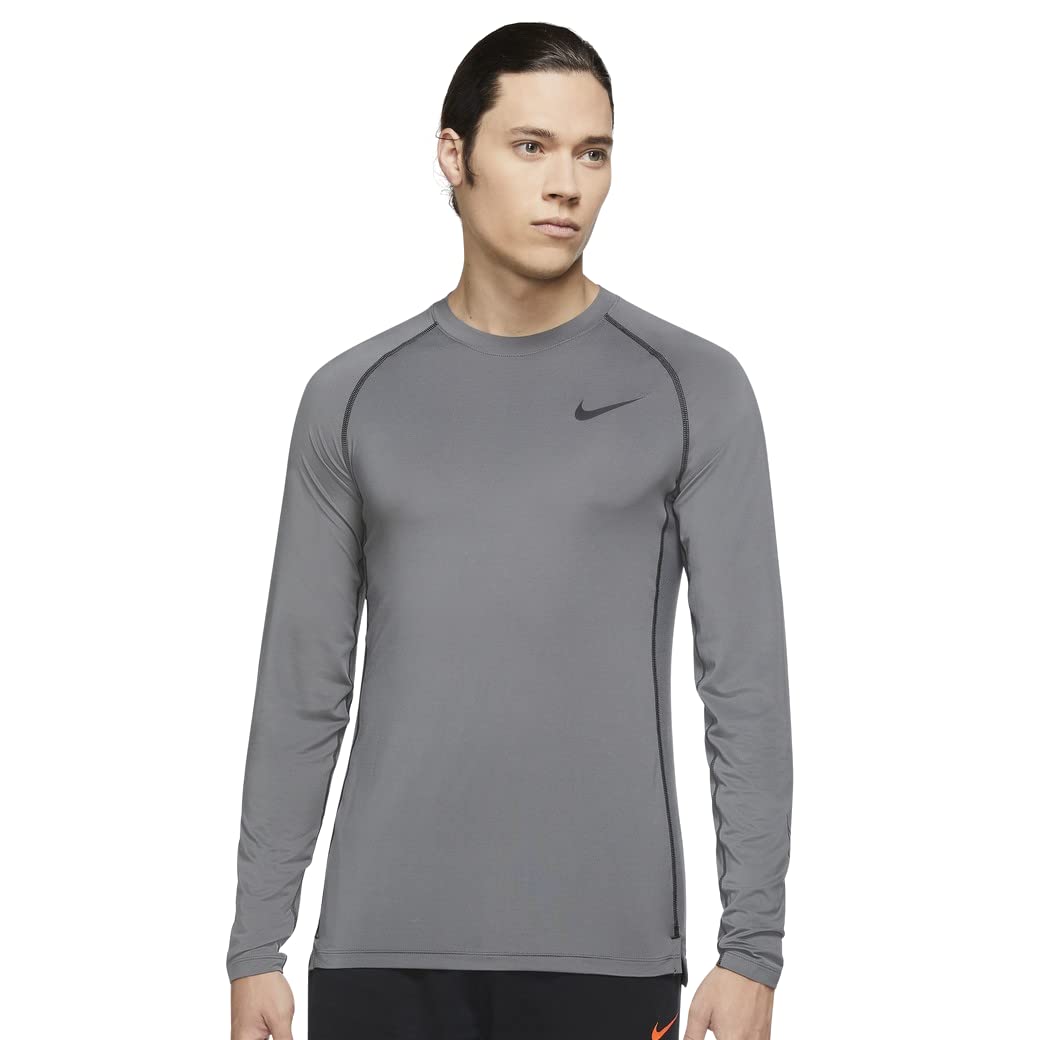 Nike Pro Dri-Fit Men's Slim Fit Long-Sleeve Top (as1, Alpha, m, Regular, Regular, Gray/Black, Medium)