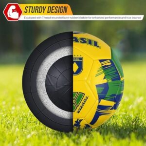 Vizari National Team Soccer Balls | Durable Faux Leather & Rubber, Three Sizes, Nine Countryballs - Elevate Your Play with Iconic Team Representation (3, Brasil Yellow)