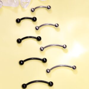 Dyknasz 8Pcs 16G Eyebrow Piercing Jewelry Stainless Steel Vertical Labret Lip Jewelry Curved Barbell Rook Piercing Jewelry Belly Button Ring for Women Men