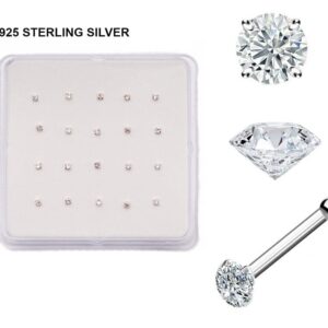 20 PC Box Sterling 925 Silver Prong Set Clear CZ Gem Nose Bone Stud Ring 22G Style 88888-1868