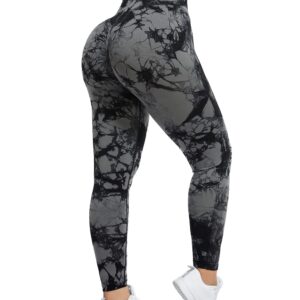 CFR Womens Gym Sport Workout Leggings for Women Seamless Yoga Pants High Waist Scrunch Butt Lifting Tummy Control Plus Size #1 Scrunch Booty Tiedye Black,XL