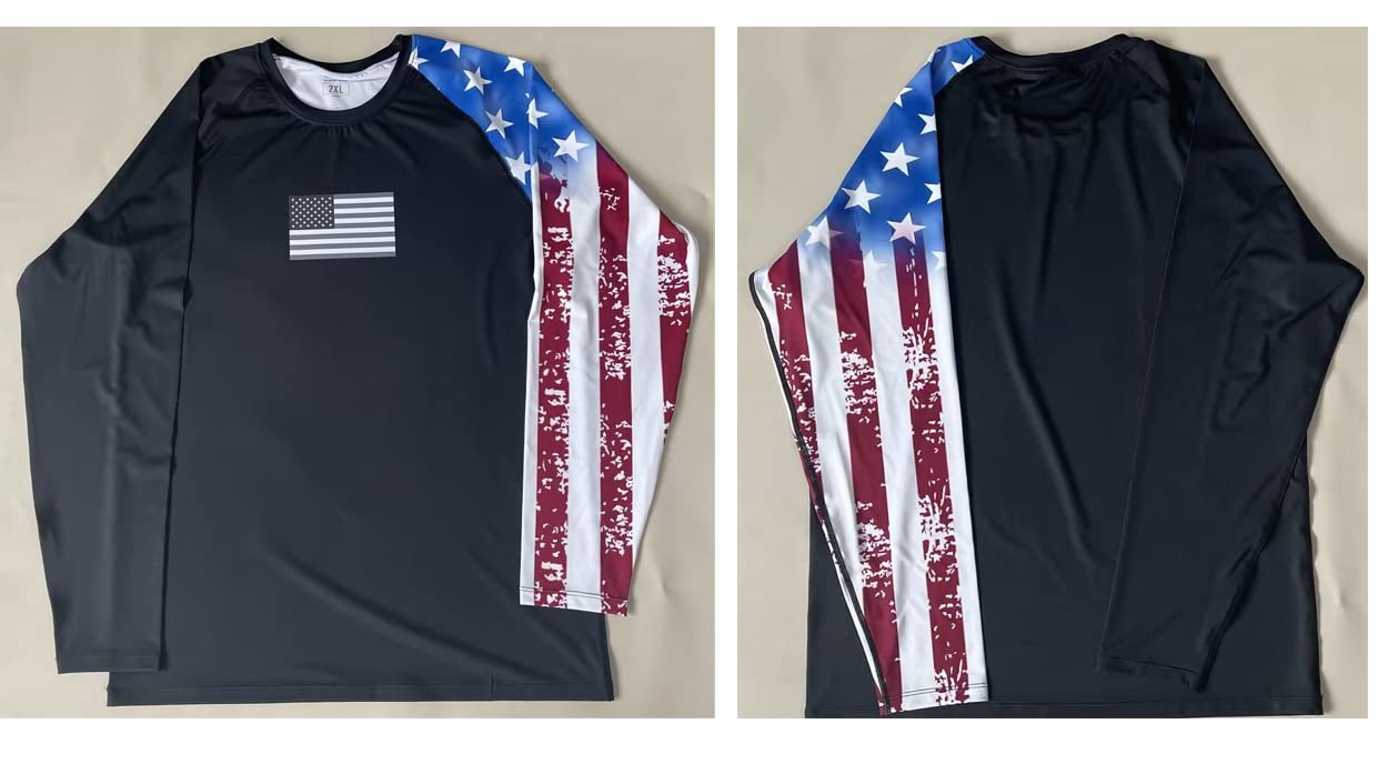 American Flag Mens Long Sleeve Rash Guard Compression Gym Trainning Casual Tops for bjj jiu jitsu