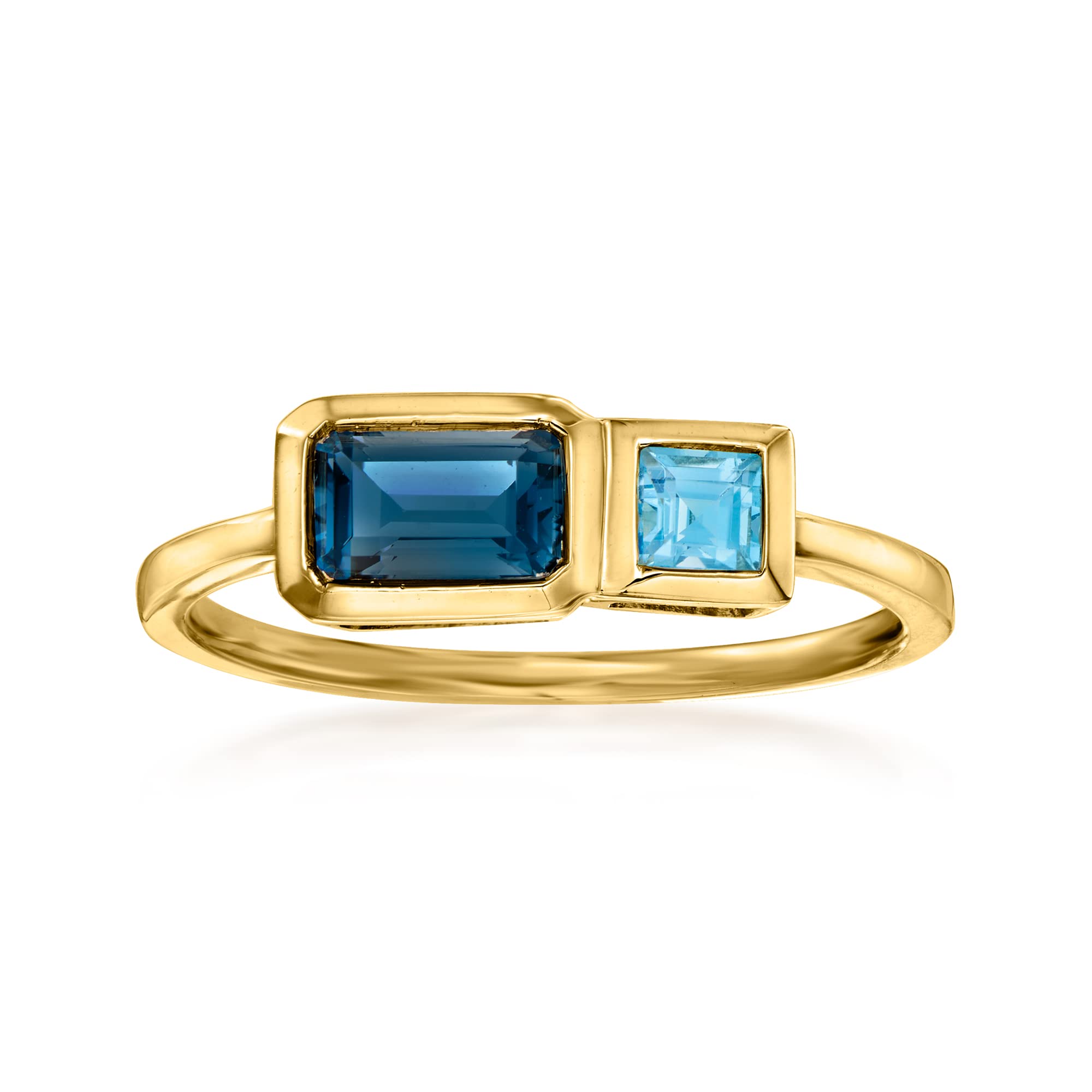 RS Pure by Ross-Simons 0.90 ct. t.w. London and Swiss Blue Topaz Toi Et Moi Ring in 14kt Yellow Gold. Size 8