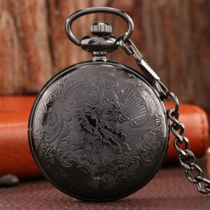 Whodoit Black Shiny Arabic Numeral Men's Quartz Pocket Watch, Pocket Watches Gift Quartz Movement for Men with Chain-Black