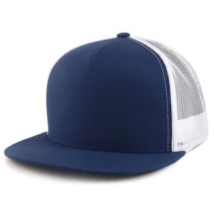 trendy apparel shop flexfit oversize xxl structured blank 5 panel flatbill snapback mesh cap - navy white