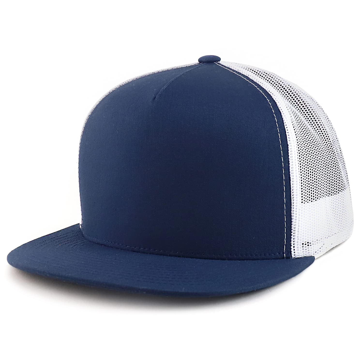 Trendy Apparel Shop Flexfit Oversize XXL Structured Blank 5 Panel Flatbill Snapback Mesh Cap - Navy White