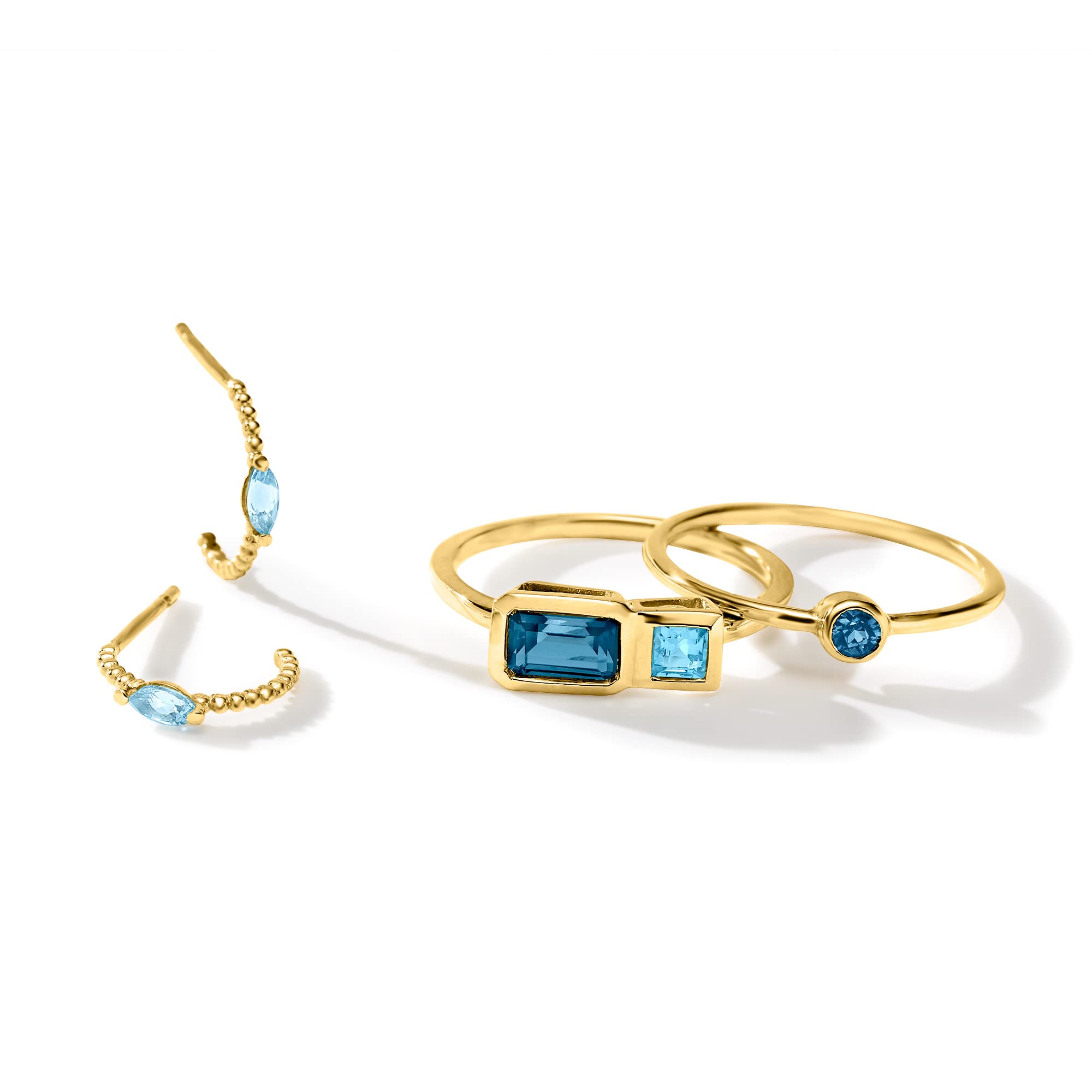 RS Pure by Ross-Simons 0.90 ct. t.w. London and Swiss Blue Topaz Toi Et Moi Ring in 14kt Yellow Gold. Size 8