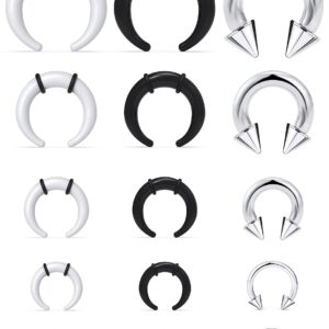 Lcolyoli Large Septum Rings 14G 12G 8G 6G 4G PA Ring Internally Threaded Spike Horseshoe Barbells Stainless Steel & Acrylic Pincher Tapers C Shape Buffalo Stretcher Expander for Women Men