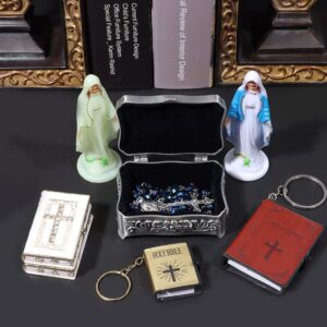 WHLHMK Rosary Beads Catholic for Women With Rosary Box, Blue Crystal Beads Rosary Necklace with Last Supper Vintage Jewelry Box, Anglican Prayer Beads Christian Gifts for Women Catholic Gifts