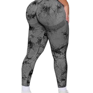 CFR Womens Gym Sport Workout Leggings for Women Seamless Yoga Pants High Waist Scrunch Butt Lifting Tummy Control Plus Size #1 Scrunch Booty Tiedye Black,XL