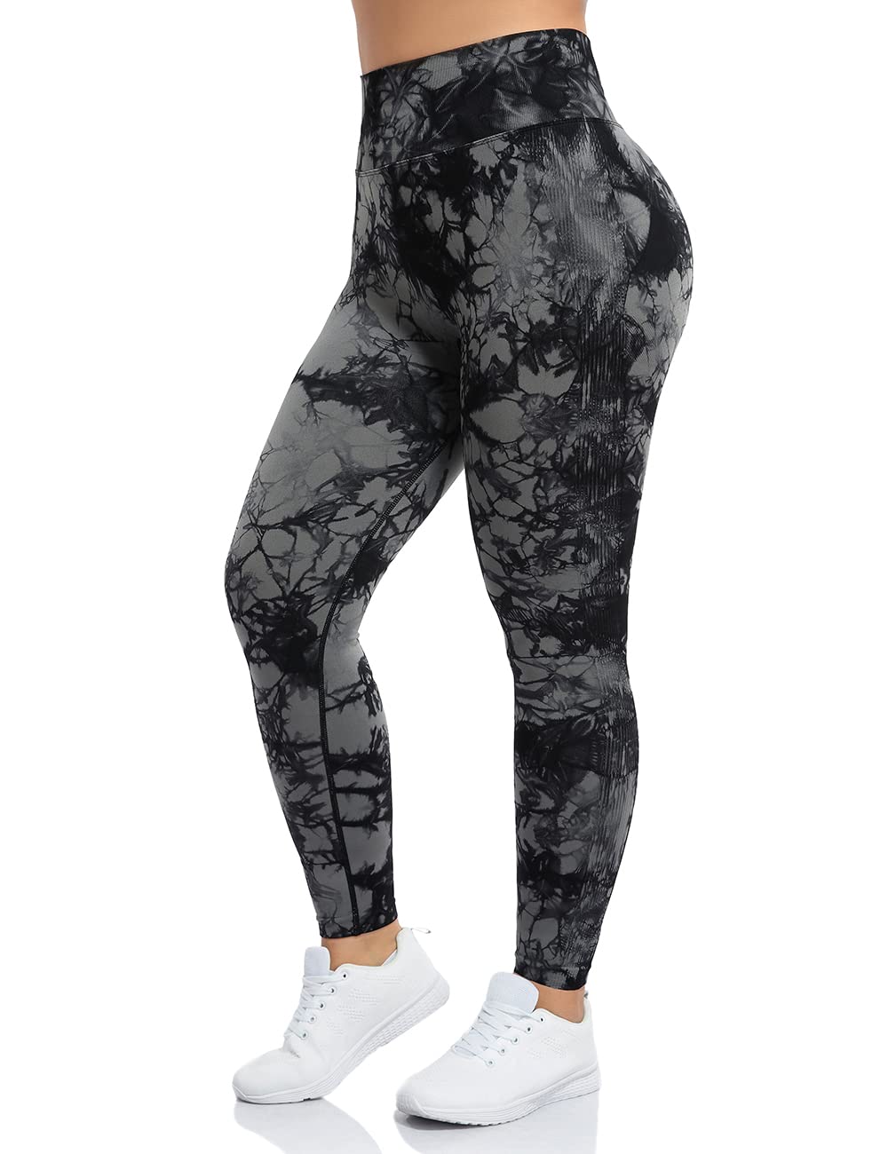 CFR Womens Gym Sport Workout Leggings for Women Seamless Yoga Pants High Waist Scrunch Butt Lifting Tummy Control Plus Size #1 Scrunch Booty Tiedye Black,XL