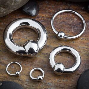 PAIR 00G SPRING LOADED CAPTIVE BEAD RING STEEL BIG GAUGES PRINCE ALBERT JEWELRY Style 88888-1822