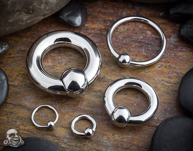 PAIR 00G SPRING LOADED CAPTIVE BEAD RING STEEL BIG GAUGES PRINCE ALBERT JEWELRY Style 88888-1822