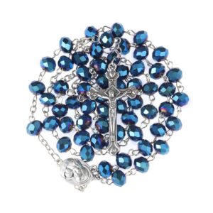 WHLHMK Rosary Beads Catholic for Women With Rosary Box, Blue Crystal Beads Rosary Necklace with Last Supper Vintage Jewelry Box, Anglican Prayer Beads Christian Gifts for Women Catholic Gifts