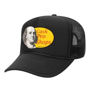 cash pro shops men's trucker hat mesh cap - premium low crown - one size fits all snapback closure - great for hunting & fishing (black)