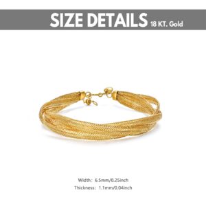 18K Solid Gold Braided Bracelet for Women, Yellow Gold High Luster Braided Herringbone Link Chain Bracelet Jewelry Gift for Wife Mom Girlfriend 8inch