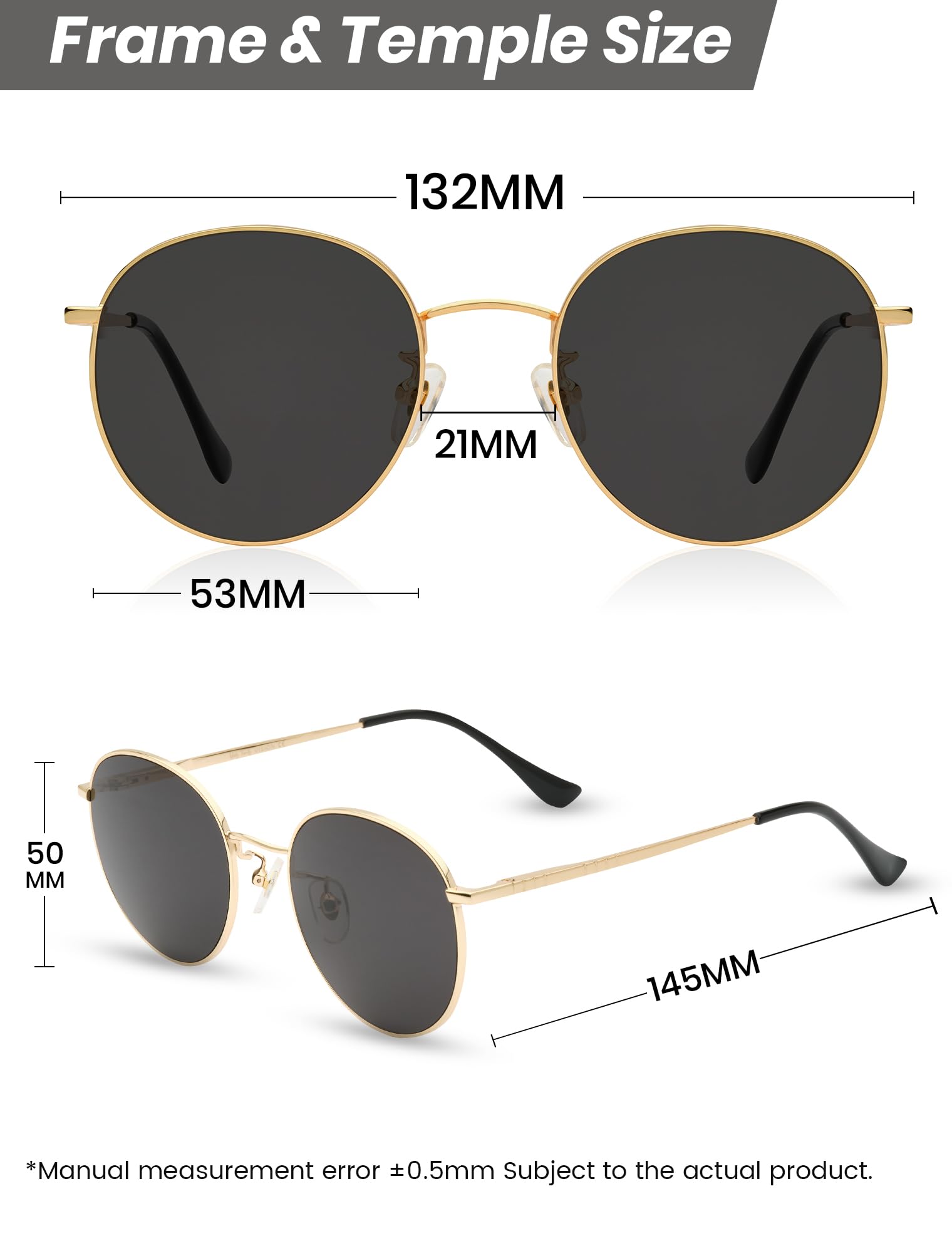 Veda Tinda Vision Vintage Small Round Polarized Sunglasses Classic Retro Circle Black Sun Glasses For Women Men UV400 Protection With Sunglasses Chain C14S11