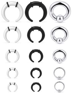 lcolyoli large septum rings 14g 12g 8g 6g 4g pa ring spring action captive bead ring stainless steel & acrylic pincher tapers c shape buffalo stretcher expander for women men