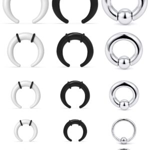 Lcolyoli Large Septum Rings 14G 12G 8G 6G 4G PA Ring Spring Action Captive Bead Ring Stainless Steel & Acrylic Pincher Tapers C Shape Buffalo Stretcher Expander for Women Men