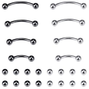 Dyknasz 8Pcs 16G Eyebrow Piercing Jewelry Stainless Steel Vertical Labret Lip Jewelry Curved Barbell Rook Piercing Jewelry Belly Button Ring for Women Men