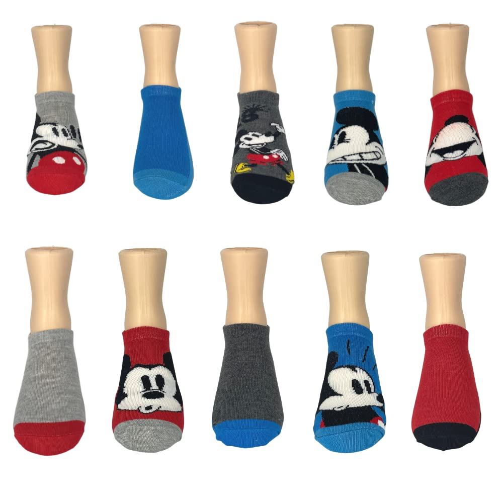 Disney Mickey Mouse Socks Set Multi Pack 10 Pairs, No Show, Fits Shoe Size 10 Little Kid - 4 Big Kid