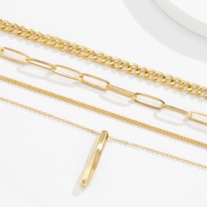 ANYILVTULI Bar Necklaces for Women Gold Layered Choker Necklaces for Men Link Chain Necklaces (GOLD)