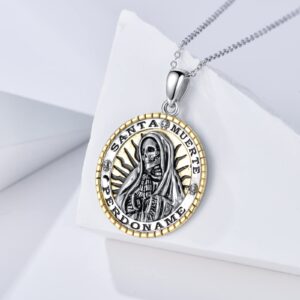 YAFEINI Santa Muerte Necklace 925 Sterling Silver Santa Muerte Pendant Sugar Skulls Death Mexican Amulet Jewelry…