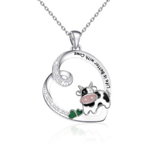 WSNANG Cute Cow Necklace for Women Farm Pet Jewelry for Women Cow Lover Gift Cow Owner Gift (Always Cow C-NL)