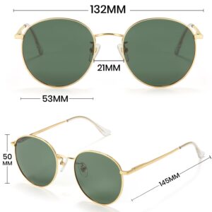 Veda Tinda Vision Vintage Small Round Polarized Sunglasses Classic Retro Circle Green Lens Sun Glasses For Women Men UV400 Protection With Sunglasses Chain C14S17