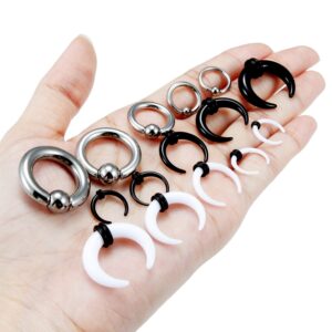 Lcolyoli Large Septum Rings 14G 12G 8G 6G 4G PA Ring Spring Action Captive Bead Ring Stainless Steel & Acrylic Pincher Tapers C Shape Buffalo Stretcher Expander for Women Men