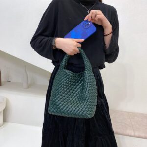 Handmade Woven Shoulder Bags for Women Cute Hobo Tote Handbag Mini Clutch Purse with Magnetic Buckle Crossbody Phone Bag (Dark Green)