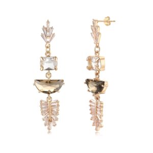 vintage flapper art deco bridal dangle drop earrings - geometric champagne gold chandelier design, perfect for 1920s inspired wedding，bridal，bridesmaid, and prom