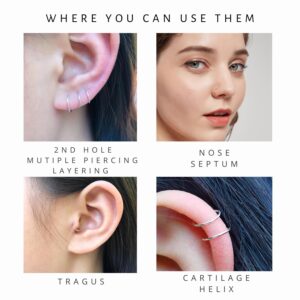 3 Pairs Handmade 925 Sterling Silver Nose Ring Hoop Small Hoop Earrings set for Cartilage Tragus Helix Multiple Piercing Jewelry 6mm 7mm 8mm