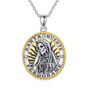 YAFEINI Santa Muerte Necklace 925 Sterling Silver Santa Muerte Pendant Sugar Skulls Death Mexican Amulet Jewelry…